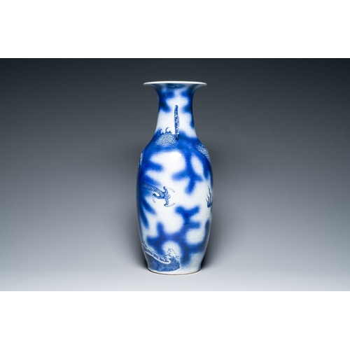 322 - A Chinese blue and white 'dragon and carp' vase, 19th C.H.: 59 cm

