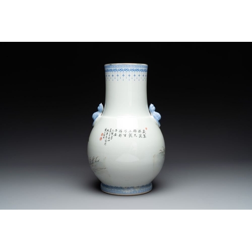 354 - A Chinese famille rose 'quails' 'hu' vase, signed Xiong Mengting , dated 1969H.: 41,5 cm... 