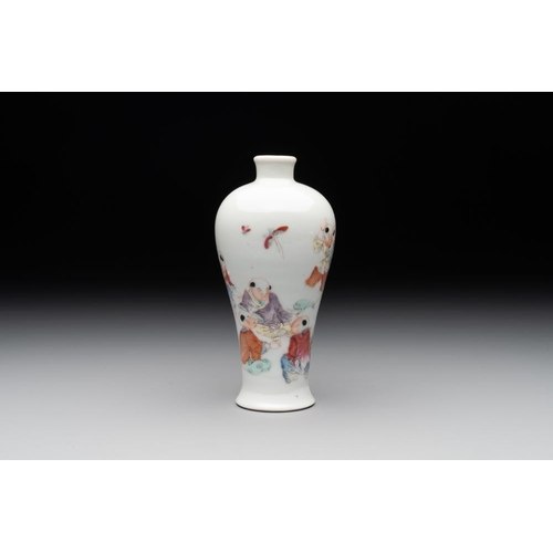 355 - A small Chinese famille rose 'playing boys' 'meiping' vase, RepublicH.: 13 cm