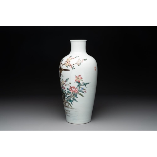 356 - A Chinese famille rose 'birds among blossoming branches' vase, Yongzheng mark, RepublicH.: 41,5 cm... 