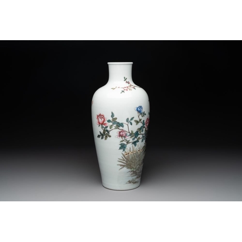 356 - A Chinese famille rose 'birds among blossoming branches' vase, Yongzheng mark, RepublicH.: 41,5 cm... 