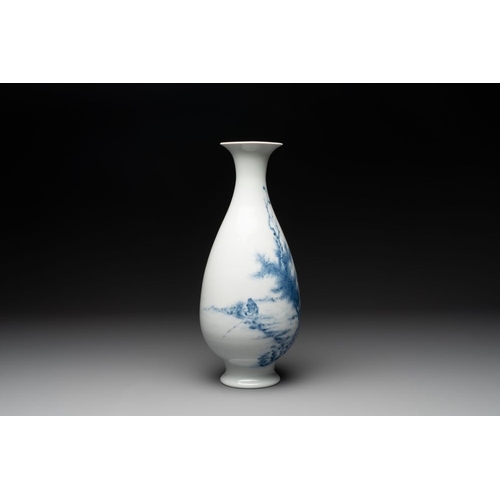 359 - A Chinese blue and white 'fisherman' vase, Wang Bu  mark, RepublicH.: 37,5 cm