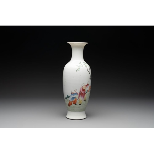 361 - A Chinese famille rose 'playing boys' baluster vase, Hongxian mark, RepublicH.: 34 cm... 