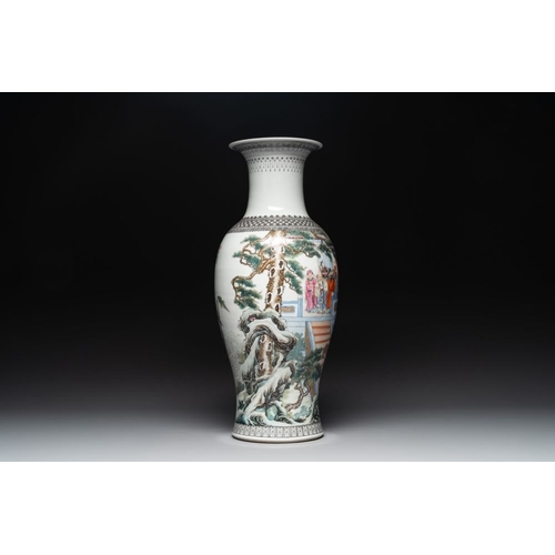 368 - A Chinese famille rose 'Ba Xian Zhu Shou ' vase, Qianlong mark, 20th C.H.: 59,5 cm... 