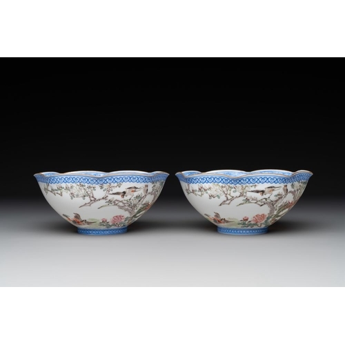 374 - A varied collection of eight Chinese famille rose eggshell bowls, Jingdezhen mark, 20th C.Dia.: 24,2... 