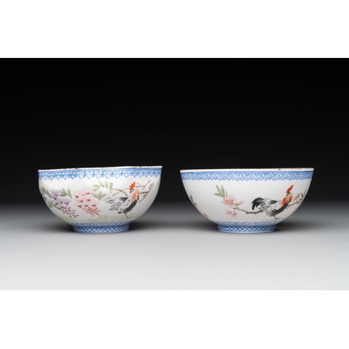 374 - A varied collection of eight Chinese famille rose eggshell bowls, Jingdezhen mark, 20th C.Dia.: 24,2... 