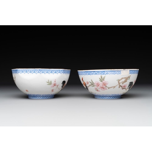 374 - A varied collection of eight Chinese famille rose eggshell bowls, Jingdezhen mark, 20th C.Dia.: 24,2... 