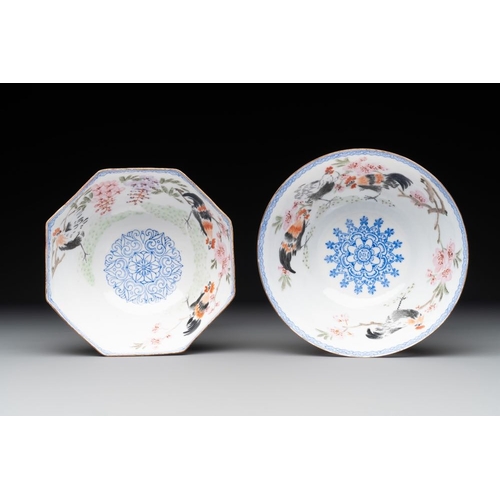 374 - A varied collection of eight Chinese famille rose eggshell bowls, Jingdezhen mark, 20th C.Dia.: 24,2... 