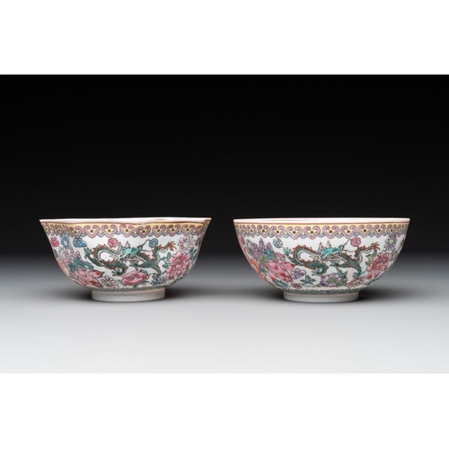 374 - A varied collection of eight Chinese famille rose eggshell bowls, Jingdezhen mark, 20th C.Dia.: 24,2... 