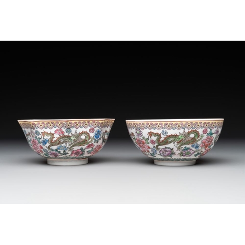 374 - A varied collection of eight Chinese famille rose eggshell bowls, Jingdezhen mark, 20th C.Dia.: 24,2... 