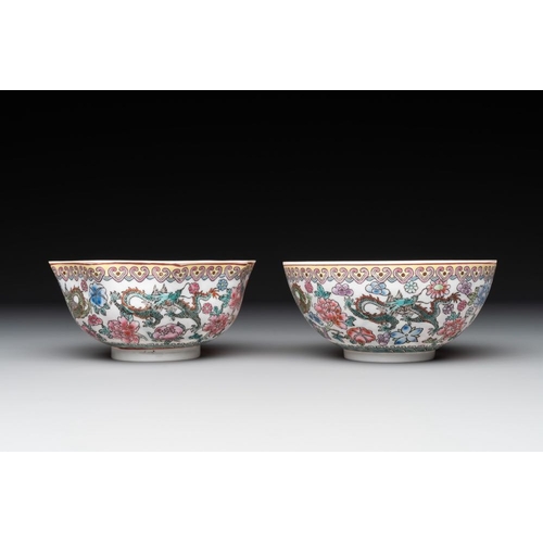 374 - A varied collection of eight Chinese famille rose eggshell bowls, Jingdezhen mark, 20th C.Dia.: 24,2... 