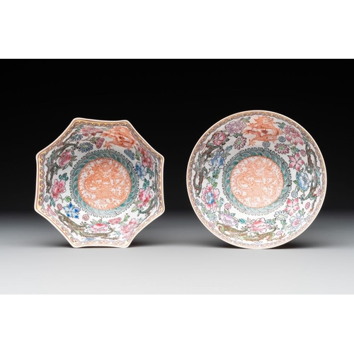 374 - A varied collection of eight Chinese famille rose eggshell bowls, Jingdezhen mark, 20th C.Dia.: 24,2... 