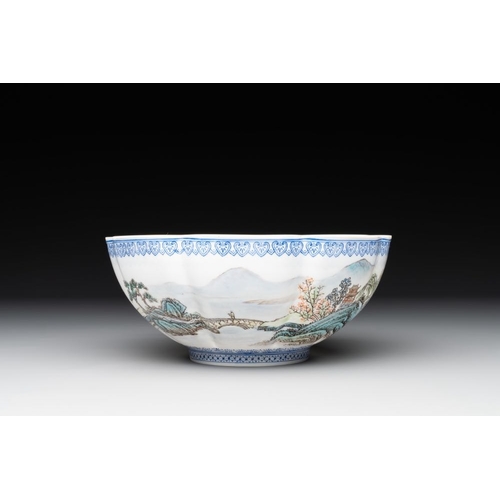 374 - A varied collection of eight Chinese famille rose eggshell bowls, Jingdezhen mark, 20th C.Dia.: 24,2... 