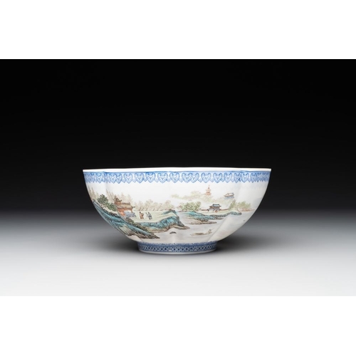 374 - A varied collection of eight Chinese famille rose eggshell bowls, Jingdezhen mark, 20th C.Dia.: 24,2... 