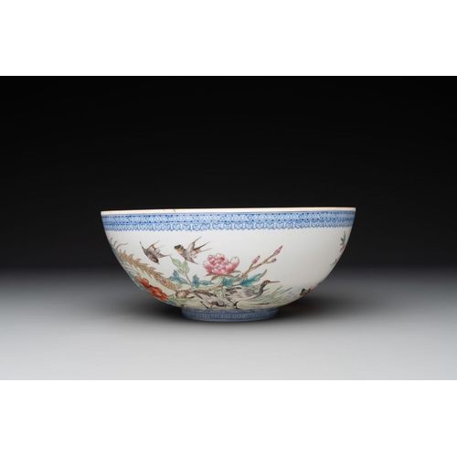 374 - A varied collection of eight Chinese famille rose eggshell bowls, Jingdezhen mark, 20th C.Dia.: 24,2... 