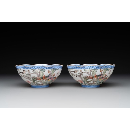 374 - A varied collection of eight Chinese famille rose eggshell bowls, Jingdezhen mark, 20th C.Dia.: 24,2... 