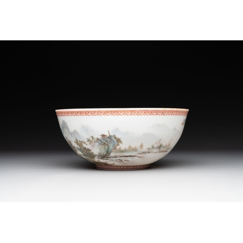 377 - A Chinese famille rose eggshell 'landscape' bowl, signed Zou Guojun , Jing De Zhen Zhi  mark, dated ... 