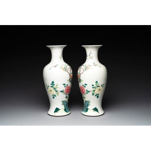 385 - A pair of Chinese famille rose 'birds among flowering branches' vases, RepublicH.: 44,5 cm... 