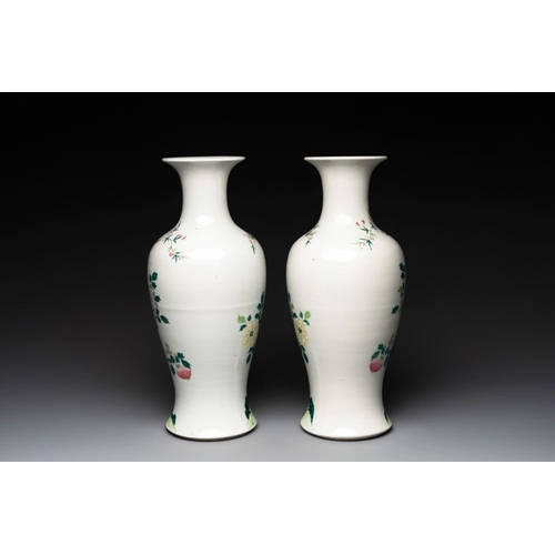 385 - A pair of Chinese famille rose 'birds among flowering branches' vases, RepublicH.: 44,5 cm... 