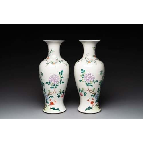 385 - A pair of Chinese famille rose 'birds among flowering branches' vases, RepublicH.: 44,5 cm... 