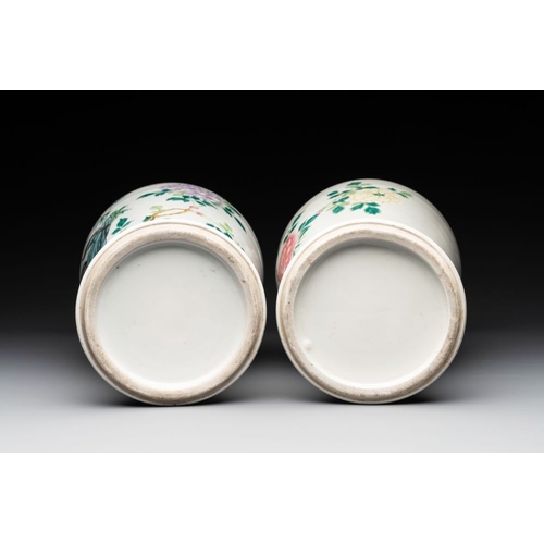 385 - A pair of Chinese famille rose 'birds among flowering branches' vases, RepublicH.: 44,5 cm... 