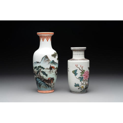 388 - Four various Chinese famille rose vases, Qianlong mark, 20th C.H.: 25,5 cm (the tallest vase)H.: 19 ... 