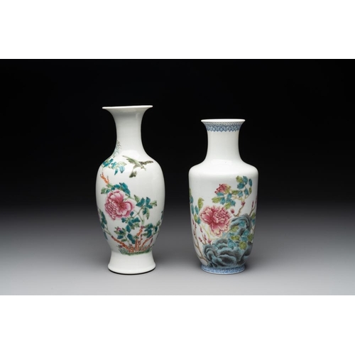 388 - Four various Chinese famille rose vases, Qianlong mark, 20th C.H.: 25,5 cm (the tallest vase)H.: 19 ... 