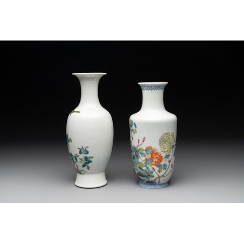 388 - Four various Chinese famille rose vases, Qianlong mark, 20th C.H.: 25,5 cm (the tallest vase)H.: 19 ... 