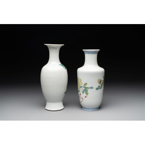 388 - Four various Chinese famille rose vases, Qianlong mark, 20th C.H.: 25,5 cm (the tallest vase)H.: 19 ... 