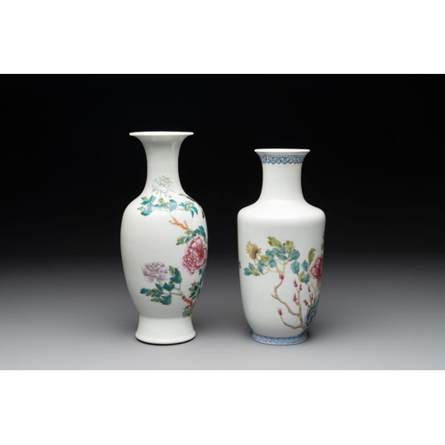 388 - Four various Chinese famille rose vases, Qianlong mark, 20th C.H.: 25,5 cm (the tallest vase)H.: 19 ... 