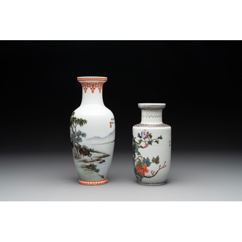 388 - Four various Chinese famille rose vases, Qianlong mark, 20th C.H.: 25,5 cm (the tallest vase)H.: 19 ... 