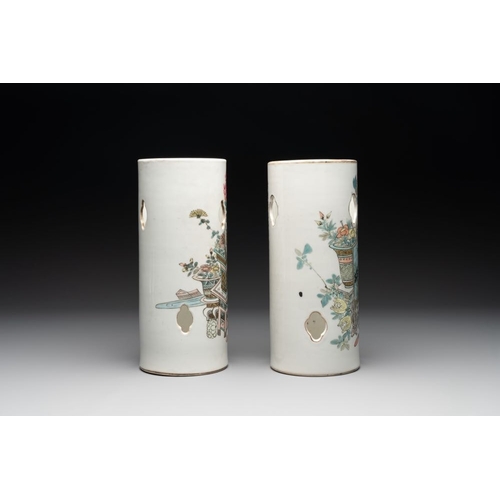 389 - Two Chinese qianjiang cai 'antiquities' hat stands, signed Xu Pinheng , Guangxu mark, dated 1892 and... 