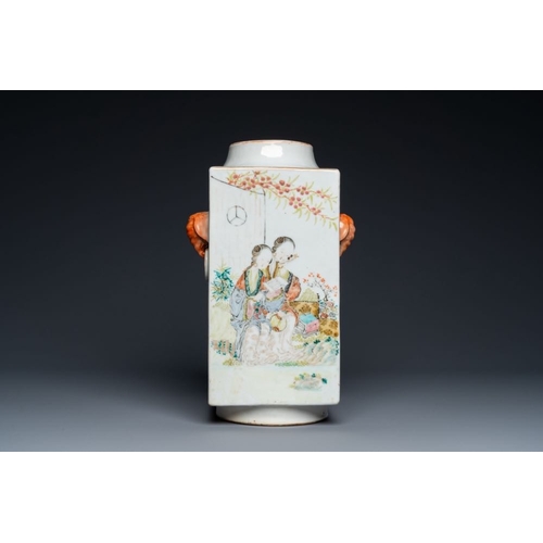 390 - A Chinese qianjiang cai 'cong' vase, signed Pan Zhinan æ½æ¤, dated 1898H.: 30 cm... 