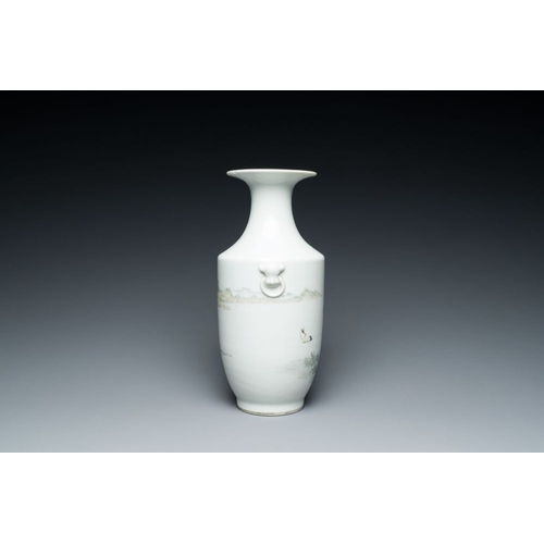 391 - A Chinese qianjiang cai 'mountainous landscape' vase, signed Cheng Men  and Xiao Yuan Zhen Cang  sea... 