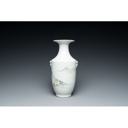 391 - A Chinese qianjiang cai 'mountainous landscape' vase, signed Cheng Men  and Xiao Yuan Zhen Cang  sea... 