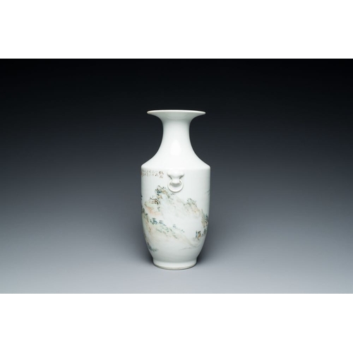 391 - A Chinese qianjiang cai 'mountainous landscape' vase, signed Cheng Men  and Xiao Yuan Zhen Cang  sea... 