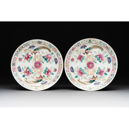 406 - A pair of Chinese famille rose plates and a saucer for the Straits or Peranakan market, 19th C.Dia.:... 