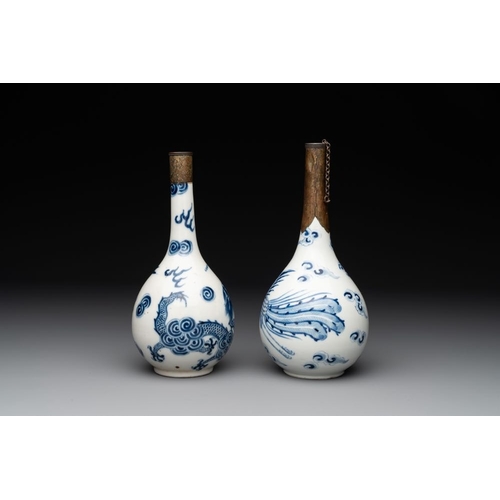 410 - Two Chinese blue and white 'Bleu de Hue' vases with a phoenix for the Vietnamese market, Tho  and No... 