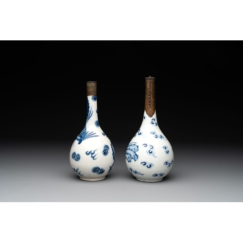 410 - Two Chinese blue and white 'Bleu de Hue' vases with a phoenix for the Vietnamese market, Tho  and No... 