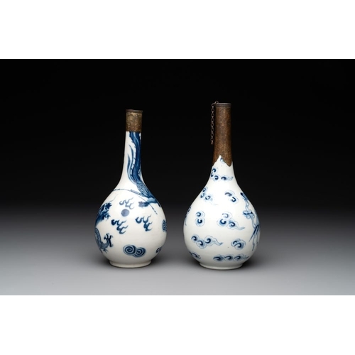 410 - Two Chinese blue and white 'Bleu de Hue' vases with a phoenix for the Vietnamese market, Tho  and No... 