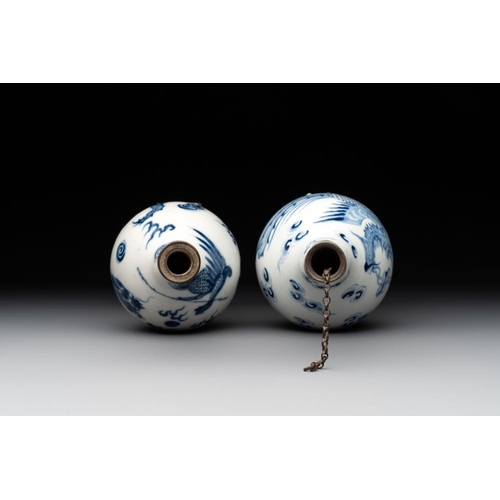 410 - Two Chinese blue and white 'Bleu de Hue' vases with a phoenix for the Vietnamese market, Tho  and No... 