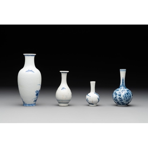 436 - Seven Chinese blue, white and doucai vases, Wanli/Yongzheng/Qianlong mark, 19th C.H.: 5,5 cm (the sm... 