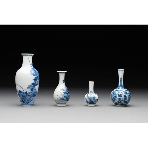 436 - Seven Chinese blue, white and doucai vases, Wanli/Yongzheng/Qianlong mark, 19th C.H.: 5,5 cm (the sm... 