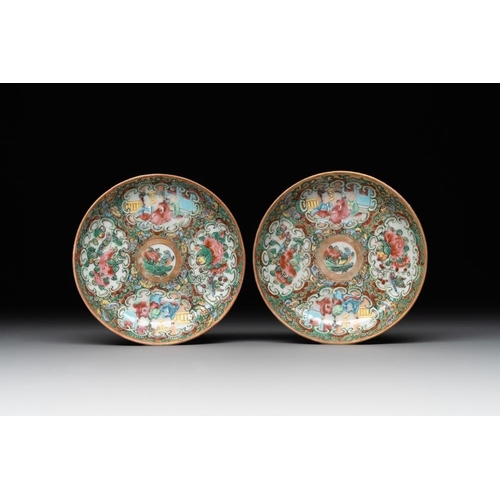 446 - 38 Chinese Canton famille rose wares, 19th C.Dim.: 27,3 x 26,8 cm (the tray) L.: 24 cm - H.: 22 cm (... 