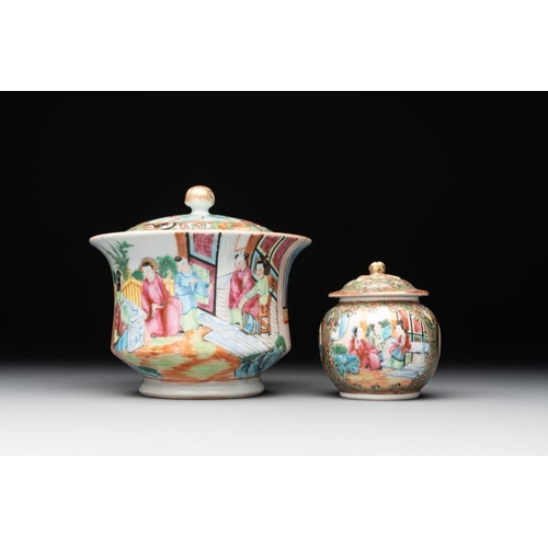 446 - 38 Chinese Canton famille rose wares, 19th C.Dim.: 27,3 x 26,8 cm (the tray) L.: 24 cm - H.: 22 cm (... 