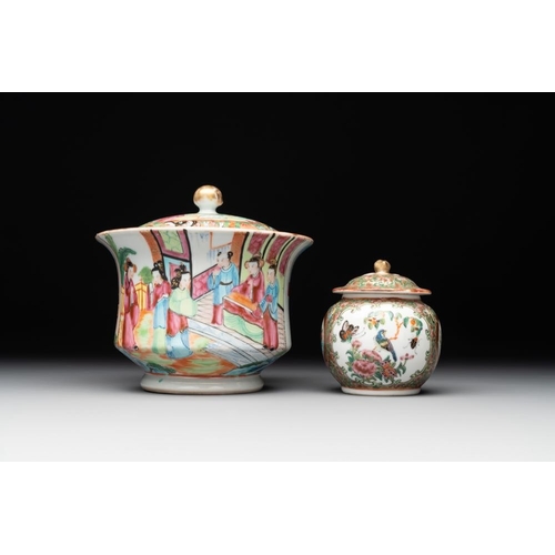 446 - 38 Chinese Canton famille rose wares, 19th C.Dim.: 27,3 x 26,8 cm (the tray) L.: 24 cm - H.: 22 cm (... 