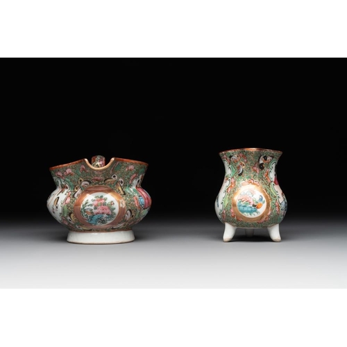 446 - 38 Chinese Canton famille rose wares, 19th C.Dim.: 27,3 x 26,8 cm (the tray) L.: 24 cm - H.: 22 cm (... 