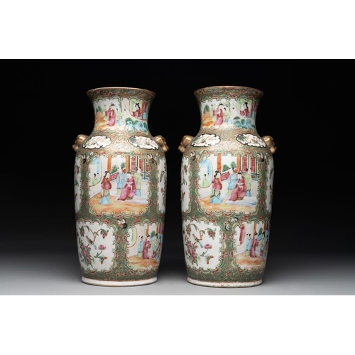 449 - Two Chinese Canton famille rose vases mounted as lamps, a pair of vases and a bronze-mounted bowl, 1... 