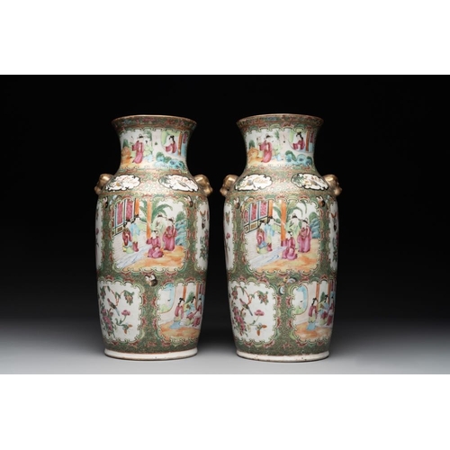 449 - Two Chinese Canton famille rose vases mounted as lamps, a pair of vases and a bronze-mounted bowl, 1... 