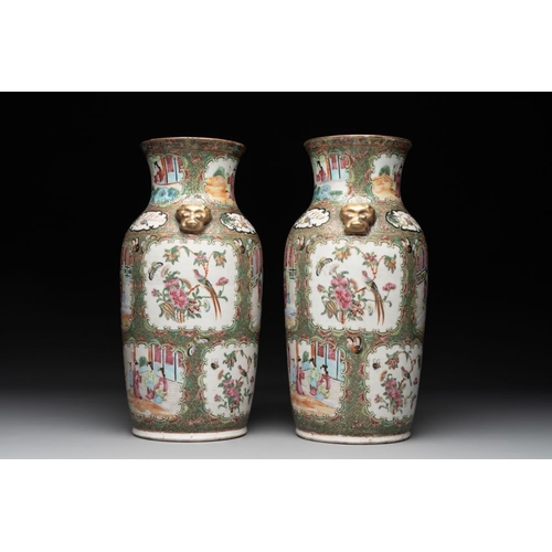 449 - Two Chinese Canton famille rose vases mounted as lamps, a pair of vases and a bronze-mounted bowl, 1... 